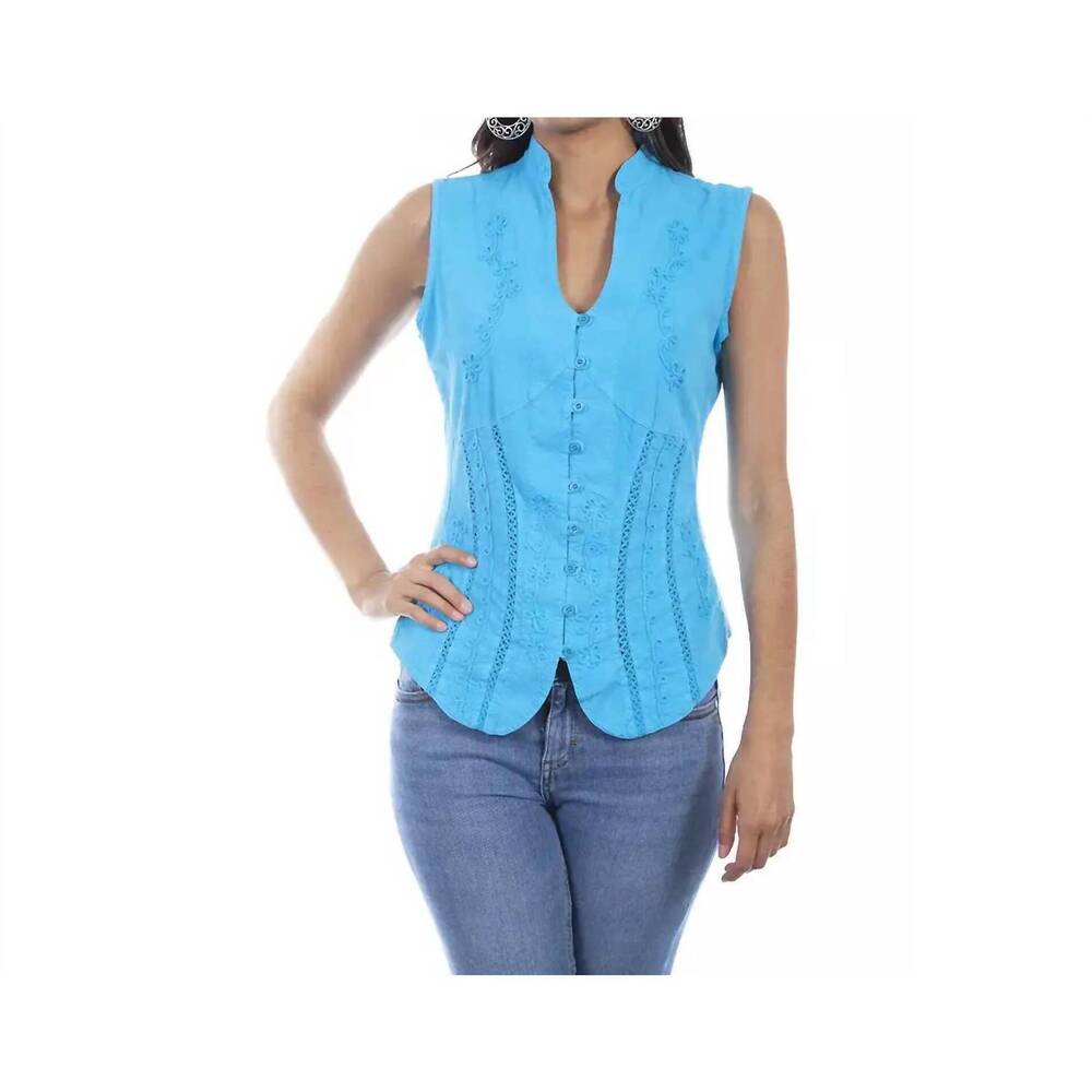 NEW SCULLY peruvian cotton sleeveless blouse in turquoise